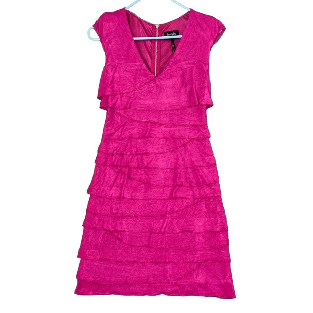 Laundry by Shelli Segal Fuchsia Pink‎ Tiered Layered Bodycon Dress  2 Barbiecore
